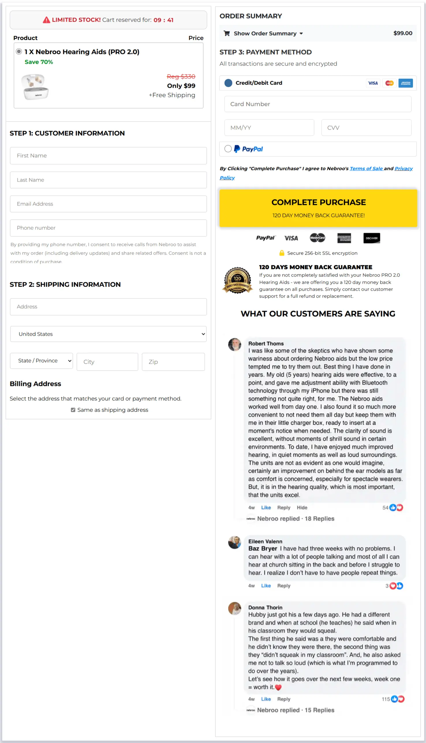 Nebroo Hearing Aids secure checkout page